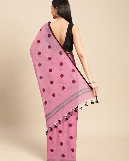 DESH BIDESH Polka Dots Pure Cotton Taant Saree