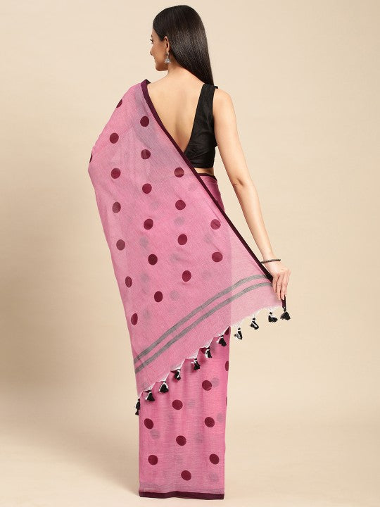 DESH BIDESH Polka Dots Pure Cotton Taant Saree