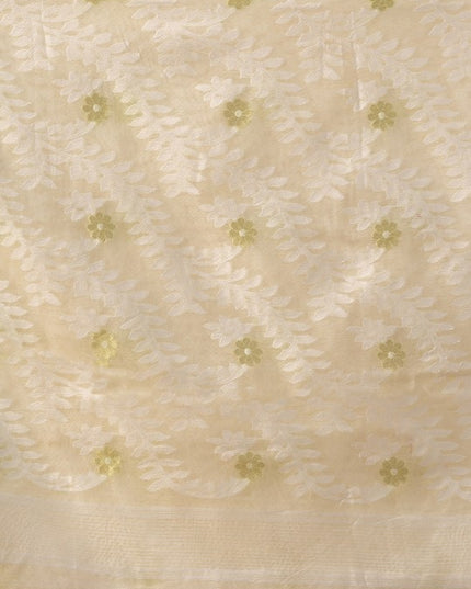 DESH BIDESH Elegant Off-White Gold-Toned Zari Woven Design Pure Cotton Jamdani Saree