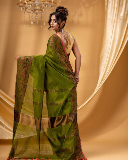 DESH BIDESH Woven Design Border Zari Chanderi Saree