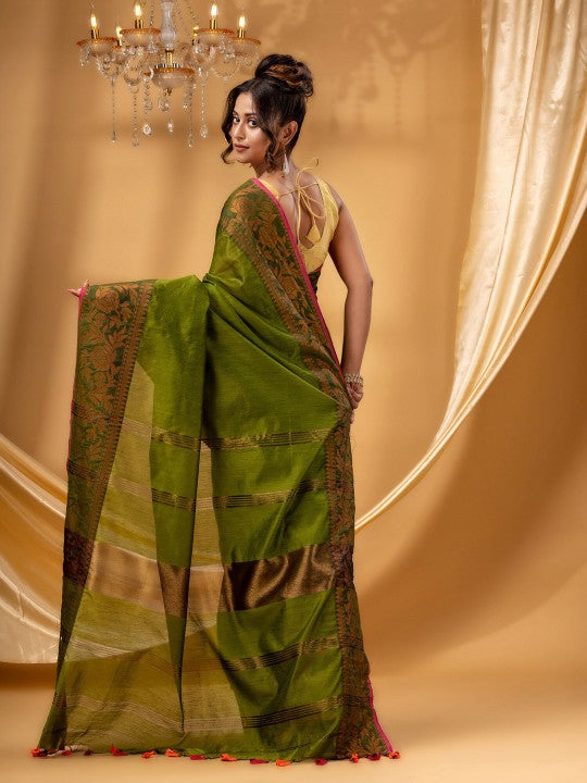 DESH BIDESH Woven Design Border Zari Chanderi Saree