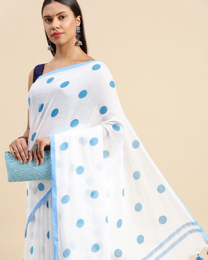DESH BIDESH Polka Dot Printed Pure Cotton Taant Saree