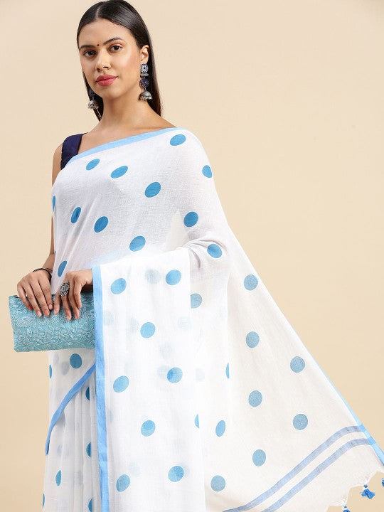 DESH BIDESH Polka Dot Printed Pure Cotton Taant Saree