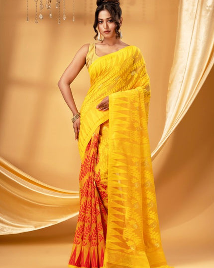 DESH BIDESH Pure Cotton Jamdani Saree: Traditional Woven Design, Elegant Style for Women