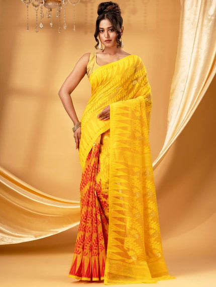 DESH BIDESH Pure Cotton Jamdani Saree: Traditional Woven Design, Elegant Style for Women