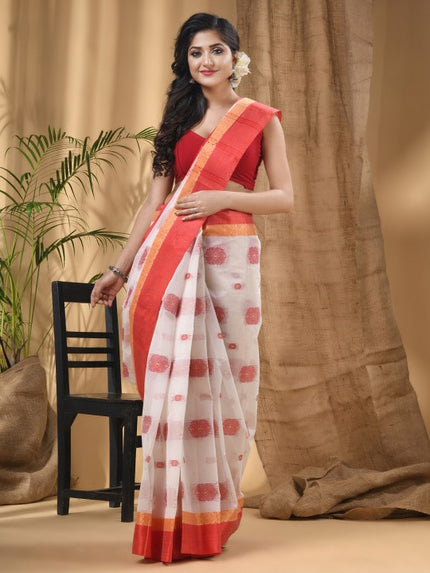 DESH BIDESH Ethnic Motifs Woven Design Zari Pure Cotton Taant Saree