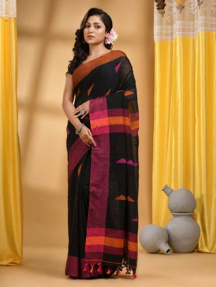 DESH BIDESH Geometric Woven Design Pure Cotton Taant Handloom Saree