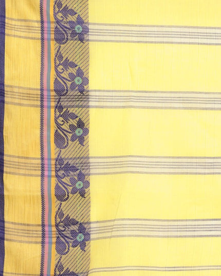DESH BIDESH Yellow & Purple Ethnic Motifs Pure Cotton Taant Saree