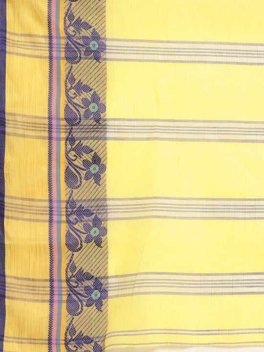 DESH BIDESH Yellow & Purple Ethnic Motifs Pure Cotton Taant Saree