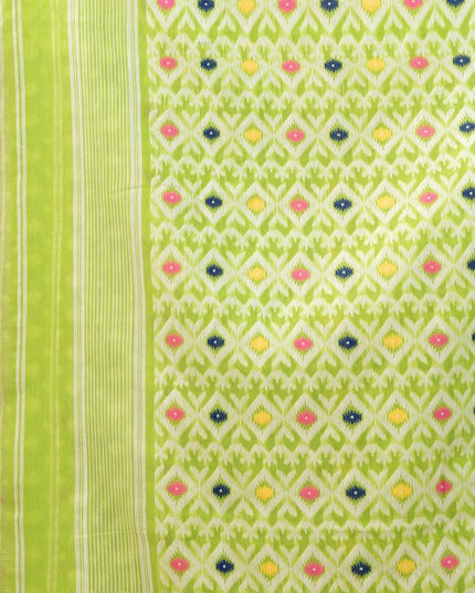 DESH BIDESH Green & White Ethnic Motifs Woven Pure Cotton Jamdani Saree