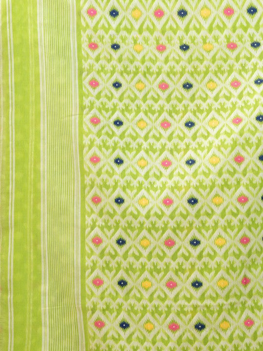 DESH BIDESH Green & White Ethnic Motifs Woven Pure Cotton Jamdani Saree