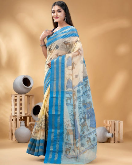 DESH BIDESH Ethnic Motifs Zari Pure Cotton Taant Saree