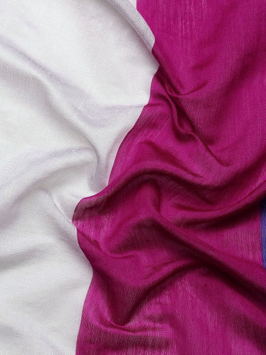 DESH BIDESH Pink & Silver Striped Ghicha Cotton Silk Saree with Unstitched Blouse