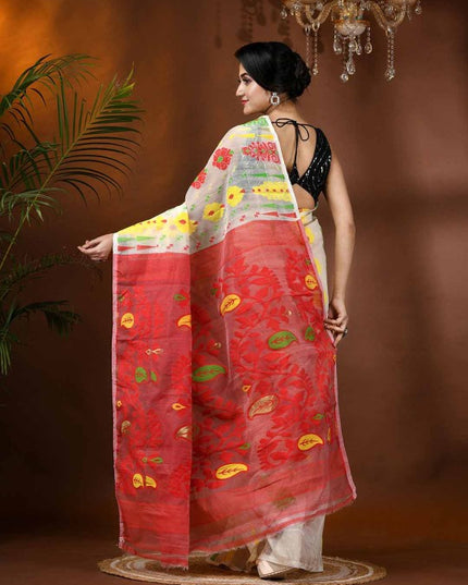 Exquisite Paisley Woven Jamdani Saree for Women: Pure Cotton Handloom Elegance