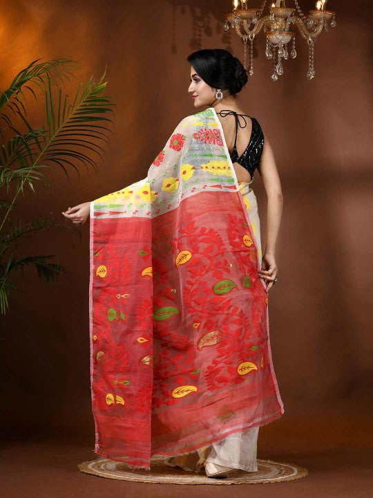 Exquisite Paisley Woven Jamdani Saree for Women: Pure Cotton Handloom Elegance