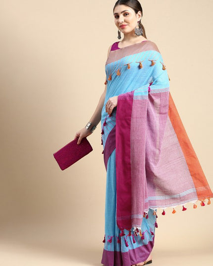 DESH BIDESH Colourblocked Pure Cotton Taant Saree