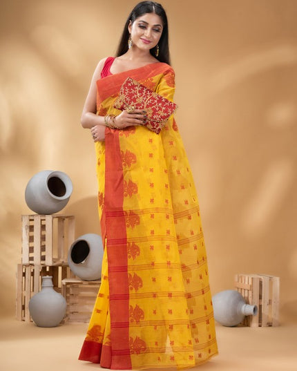 DESH BIDESH Ethnic Motifs Woven Design Pure Cotton Taant Saree