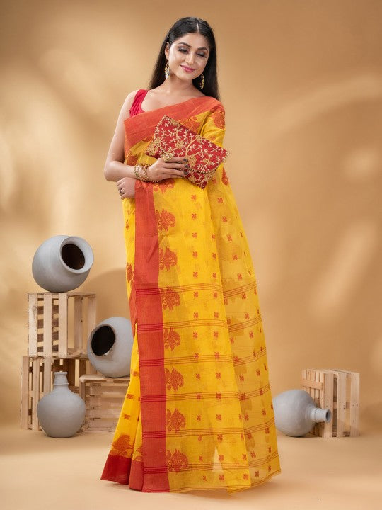 DESH BIDESH Ethnic Motifs Woven Design Pure Cotton Taant Saree