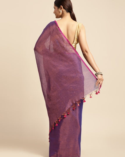 DESH BIDESH Purple Solid Tissue Taant Saree