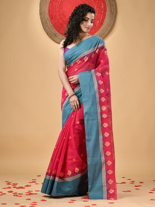 DESH BIDESH Ethnic Motifs Woven Design Pure Cotton Taant Saree
