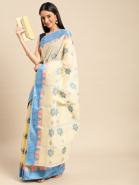 DESH BIDESH Ethnic Motifs Pure Cotton Taant Saree