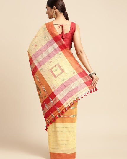 DESH BIDESH Yellow & Green Kotki Design Pure Cotton Taant Saree