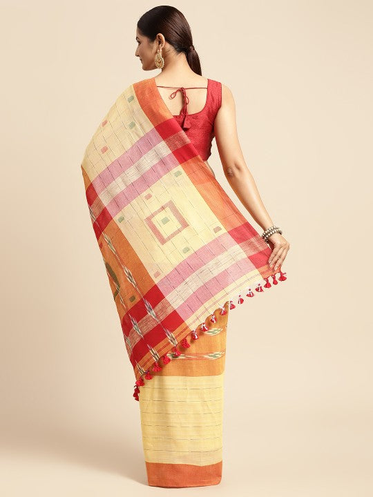 DESH BIDESH Yellow & Green Kotki Design Pure Cotton Taant Saree