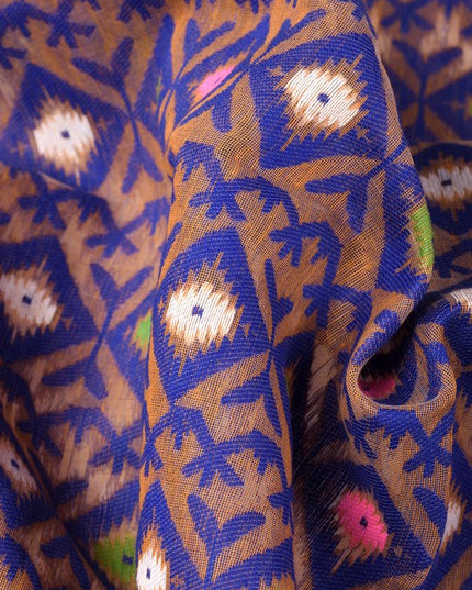 Exquisite Orange & Blue Pure Cotton Jamdani Saree with Woven Design Border