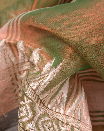 Exquisite Green and Pink Embroidered Tissue Saree with Blouse Piece