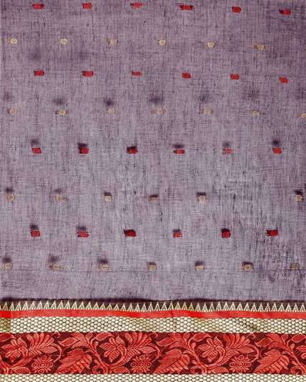 DESH BIDESH Navy Blue & Red Ethnic Motifs Pure Cotton Taant Saree