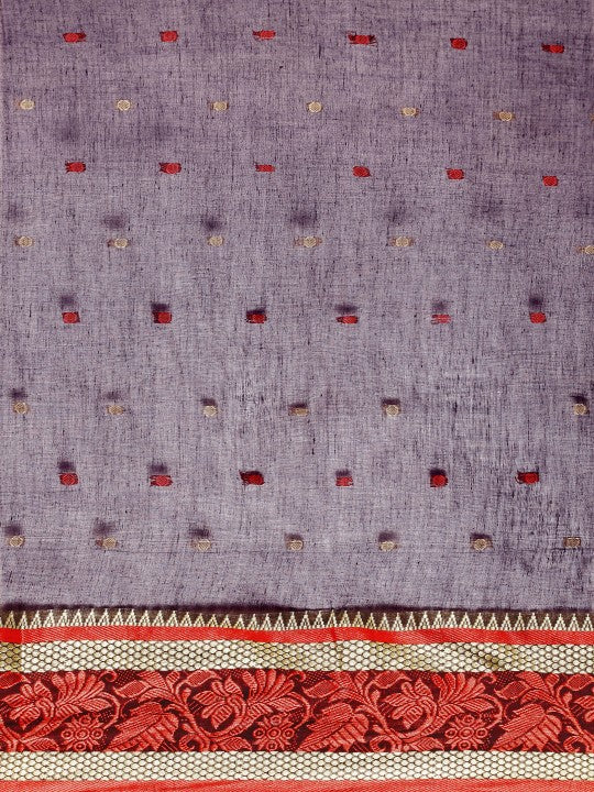 DESH BIDESH Navy Blue & Red Ethnic Motifs Pure Cotton Taant Saree