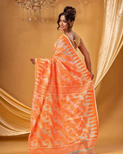 Exquisite DESH BIDESH Pure Cotton Jamdani Saree: Handwoven Elegance with Intricate Design
