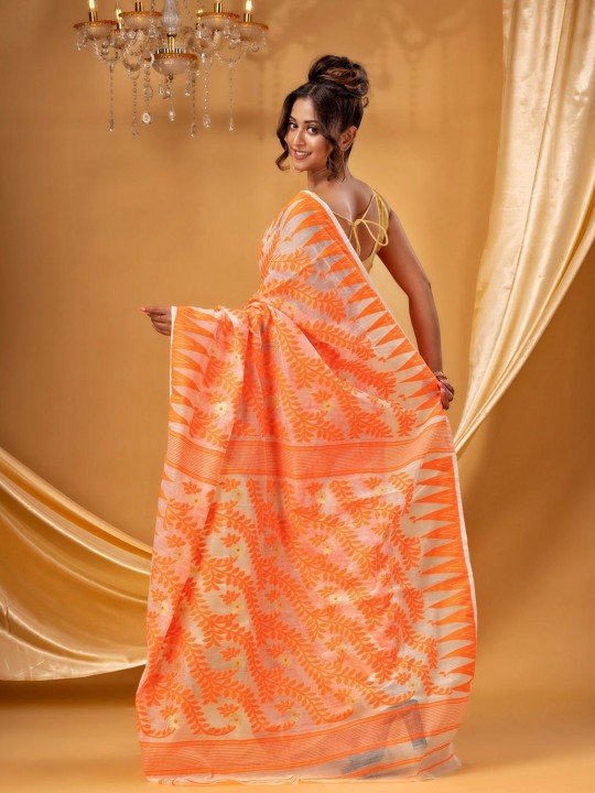 Exquisite DESH BIDESH Pure Cotton Jamdani Saree: Handwoven Elegance with Intricate Design
