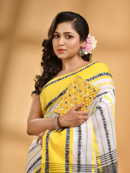 Women`s Traditional Bengali Bengamuri Pure Handloom Cotton Saree With Blouse Piece