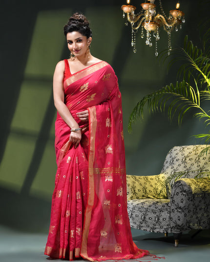 Cotton Silk Party Wear Saree Trendy Design Gulnaz Georgette Chiffon Cotton Saree (Pink)