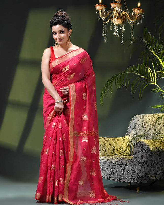 Cotton Silk Party Wear Saree Trendy Design Gulnaz Georgette Chiffon Cotton Saree (Pink)