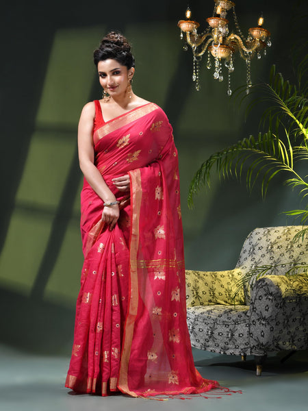 Cotton Silk Party Wear Saree Trendy Design Gulnaz Georgette Chiffon Cotton Saree (Pink)