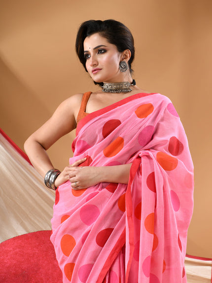 Women cotton handloom mulmul cotton sarees mul cotton sarees for women latest, Mohini design batik print bandhani malmal linen office daily, party, wear sarees for women (Pink)