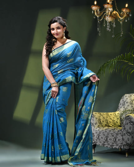 Cotton Silk Party Wear Saree Trendy Design Gulnaz Georgette Chiffon Cotton Saree (Royal Blue)