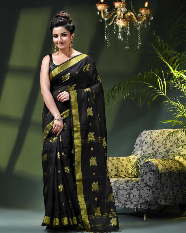Cotton Silk Party Wear Saree Trendy Design Gulnaz Georgette Chiffon Cotton Saree (Black)