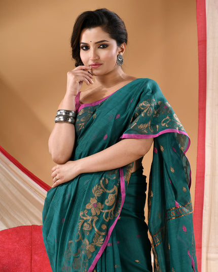 Women cotton silk tant handloom saree mysore party, wear sarees latest, design wedding, banarasi design georgette saree soft silk cotton MidNight Zari sarees for women (Tute)