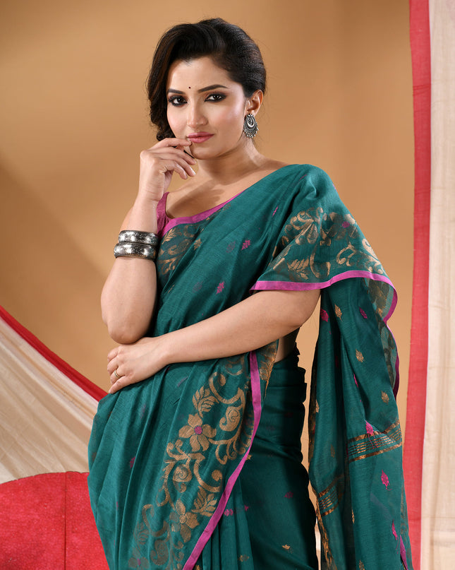 Women cotton silk tant handloom saree mysore party, wear sarees latest, design wedding, banarasi design georgette saree soft silk cotton MidNight Zari sarees for women (Tute)