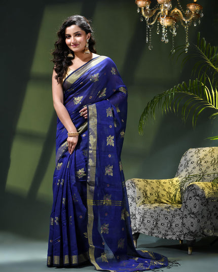 Cotton Silk Party Wear Saree Trendy Design Gulnaz Georgette Chiffon Cotton Saree (Dark Blue)