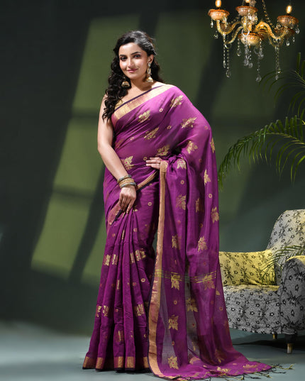 Cotton Silk Party Wear Saree Trendy Design Gulnaz Georgette Chiffon Cotton Saree (Purple)
