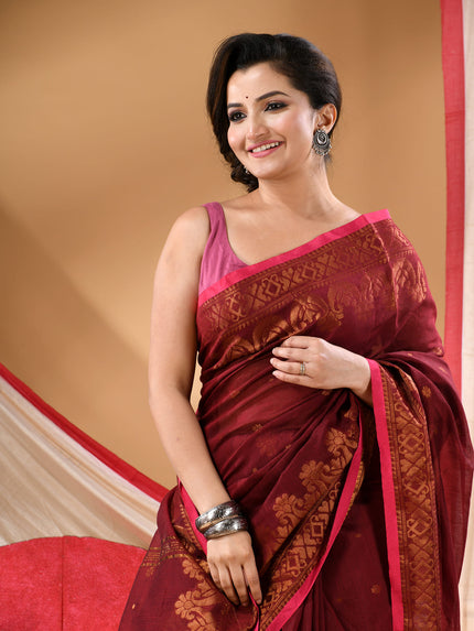 Women cotton silk tant handloom saree mysore party, wear sarees latest, design wedding, kanjivaram georgette chiffon saree soft silk cotton Senzia design sarees for women (Brown)