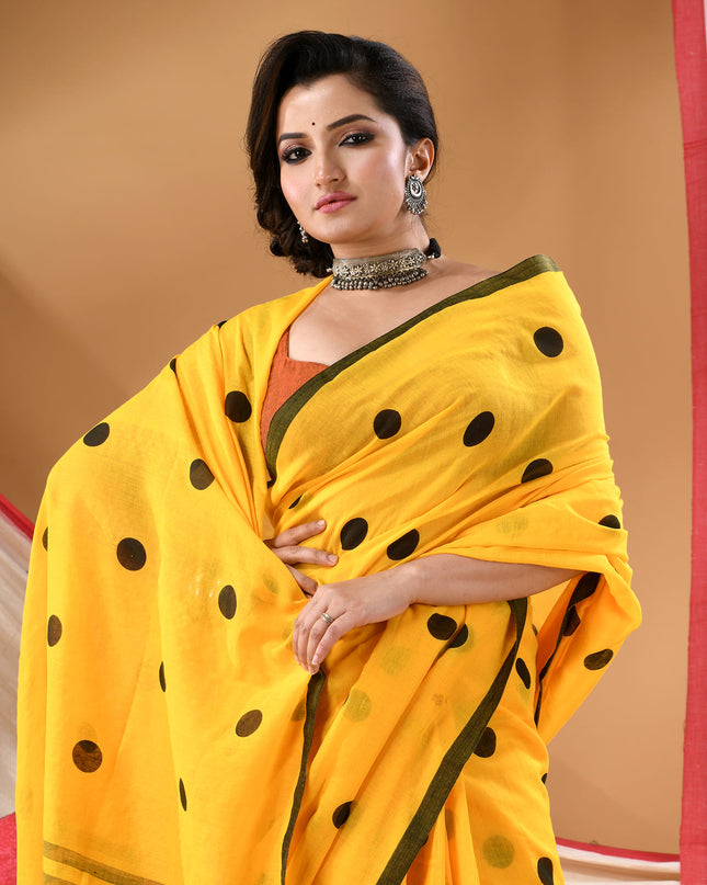 Women cotton handloom mulmul cotton sarees mul cotton sarees for women latest, Nazakat design batik print bandhani malmal linen office daily, party, wear sarees for women (Yellow Black)