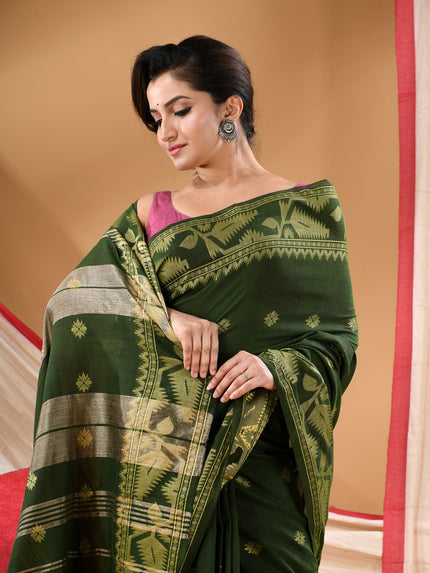 Women cotton silk tant handloom saree mysore party, wear sarees latest, design wedding, ready wear georgette chiffon saree soft silk cotton Taarini design sarees for women (Dark Green)