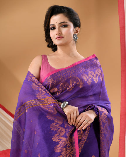 Women cotton silk tant handloom saree mysore party, wear sarees latest, design wedding, kanjivaram georgette chiffon saree soft silk cotton Senzia design sarees for women (Lavender)