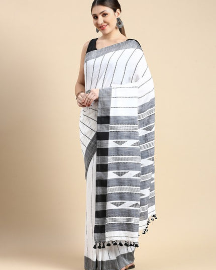 DESH BIDESH Woven Design Striped Pure Cotton Taant Saree