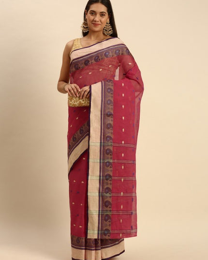 DESH BIDESH Woven Design Pure Cotton Taant Saree